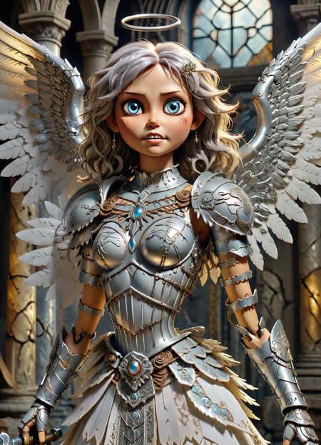 DonMCr33pyD0115XL  angel, female warrior maiden spirit, ornamented shining silver armor and weaponry, wings, radiant noble appearance, , guides to the afterlife, bravery, honor, powerful, otherworldly ,   <lora:DonMCr33pyD0115XL:1>