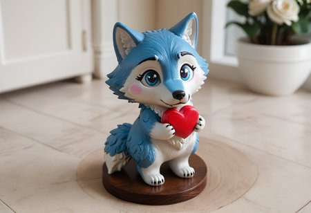 side viewfrom above, (cute:1.1) (whimsical:0.98) (resin:0.89) figurine of anthropomorphic, (wolf:1.35), figurine stand, detailed features, (floating hearts:0.76), in love, (heart-shaped eyes:1.22),  animal heart (passing heart towards viewer:1.19), (animal valentine:1.16), (background: bokeh, inside persian palace garden), p16<lora:sdxl\oldPhoto_v1.0.safetensors:0.86:0.18> <lora:sdxl\add-detail-xl.safetensors:0.88:0.10>  <lora:sdxl\incase_style_v3-1_ponyxl_ilff.safetensors:0.75:0.15>, 
p16,s3