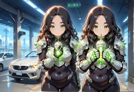 IllusP0s, PonyScores7, source_anime, ah1, IllustriousQual, interesting, exciting, spectacular, wonderful, 
BREAK <lora:xl_more_art-full_v1:0.2>, <lora:aesthetic_anime_v1s:0.2>, <lora:EpicF4nta5yXL:0.2>, <lora:detailxl:0.2>, detailxl, <lora:Fant5yP0ny:0.2>, amazing quality, best aesthetic, absurdres, illustration, Volumetric_Lighting, ultra-detailed, very aesthetic, intricate details, best_quality
BREAK ((sipping hot cocoa)),
BREAK Stable_Yogis_PDXL_Positives, AS-Adult, <lora:Complicated fantasy portrait - XL Pony V2.0:0.2>, bad-hands-5, <lora:HDA_Detailer:0.3>, <lora:natsumi_style:0.5>, <lora:by_usakun-pony:0.4>, by usakun, <lora:Akina_Bbw_Style_-_PonyXL:0.2>, AkinBw, ((relationship graph)),
BREAK 1girl, mature female, (curvy), round-chin, caucasian, <lora:ETO_OC_Illustrius:0.5>, eto_oc, skindentation, (plump), thick thighs, wide hips, busty, voluptuous, <lora:venus body PonyXL:0.3>, <lora:shinyskin2:0.2>, glistening skin, HDA_FatGirlXL, 
BREAK ((<lora:XL_Weapon_Fist_Gauntlets_-_By_HailoKnight:0.8>, fist gauntlets, glowing fist gauntlets, armor)),
BREAK (curly hair), long hair, (black hair:1.4), (parted hair:1.7), messy hair, kinky curls, <lora:hairdetailpxl:0.2>, hairdetailpxl,
BREAK (half green and brown eyes), (colorful eyes), (multicolored eyes), (downturned eyes:1.4), <lora:expressive eyes:0.2>, expressive eyes, <lora:eyedetailpxl:0.2>, eyedetailpxl, <lora:Eyes_High_Definition:0.2>, EyesHD, (round face:1.2), (thick eyebrows:1.3), (plump face), <lora:Round_face:0.2>, lips, 
BREAK ((looking at crotch expression)), <lora:Expressive_H:0.2>, Expressiveh, <lora:Emotional_Anime_Expressions_PonyXL_Concept:0.2>, emotional, <lora:Best_Facial_Expression_LoRA_PONY:0.2>, looking at viewer, <lora:Detailed expressive EXEV style -XL Pony V1.0:0.2>, FaceDetail,
BREAK (((Parking Garage, multi-level structure, parked cars and motorcycles, concrete pillars, security cameras, dim fluorescent lighting))), <lora:Background Detailer - SDXL:0.8>, 4k, 8k, Ultra HD, Masterpiece, Best quality, Detailed background, <lora:Add_more_details_V2_XLpony:0.4> full_details,