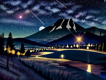 <lora:EdobBoondocksArtStyle_v2.0:0.75> , edobboondocksartstyle,  <lora:tbh212-:0.3> tbh212, <lora:Dark_Tarot:0.65>,  solo, moon, landscape, scenery, night sky, outdoors, star \(sky\), <lora:LCM_SD15:1.0>