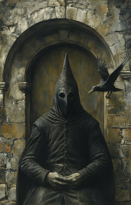 masterpiece,best quality,<lora:tbh163-sdxl:0.9>,illustration,style of Mike Worrall, Nazgul over sleeping town