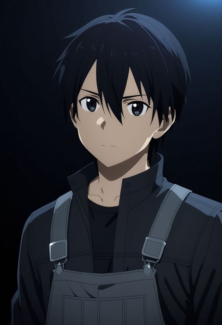 high resolution, professional photography, best quality, 1Boy, Kirigaya Kazuto, Black Hair, Black Eyes, overalldetail, cool, Mysterious black background, Movie lighting, a sense of atmosphere