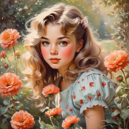 vintagemuse portrait of a girl in the garden among flowers <lora:vintagemuse:1>