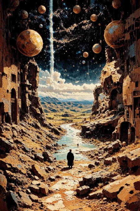 space, bunker, beautiful surreal landscape, woman, planets, vivid colors, colorful, multilayer paint splash style, <lora:Hand v2:1> <lora:Anti-Blur:1> <lora:Insane Detail Slider:0.5>   <lora:Flux.1_Turbo_Detailer:0.6>   <lora:flux-photo-transparent_Alpha_1.0:0.8> <lora:flux.1_lora_flyway_Epic-detail_v2:1>   <lora:Painterly01b_CE_FLUX_AIT:0.8> pntrlyCE_style <lora:PsykeV1:1>  <lora:VividlySurreal:1>