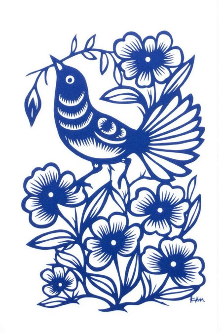 papercut art of a bird is standing on some flowers. It holds a twig in its beak. <lora:papercut1_cap_d6a3e12:1.0><lora:823249362961469365:0>
