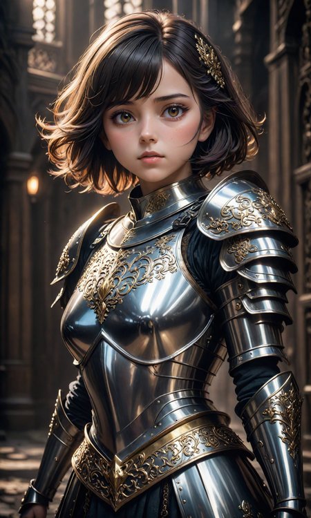 Masterpiece, A wonderful realistic hyperdetailed 8k hd movie shot of a lifelike real human anime girl wearing dressed in steel plate armor with ornate and elegant clothes that is beautifully cut into the face. dramatic lighting, cinematic composition, magical, fantasy, octane render, artstation, deviantart, pinterest, taken with polaroid kodak <lora:Fast:0.69>