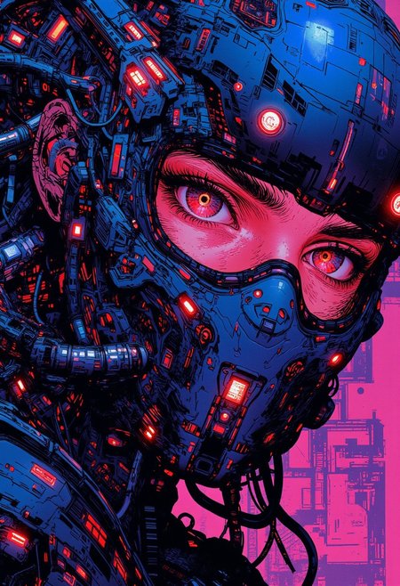 ck-rw, in the style of ck-rw,, A digital painting in the style of ck-js, anime, nistyle, a cyberpunk woman with a shiny reflective glass mask, intricate mechanical metallic blue high-tech components , neonpunk, looking mysteriously at the viewer, direct eye contact. a scanner scans the environment, hunter,
abstract neon cyberpunk background