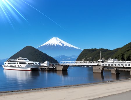 <lora:Mitokaisuiyokujo-IllustriousXLV01-V1:1>
masterpiece, very aesthetic, absurdres, best quality, newest, perfect anatomy, perfect lighting, anime coloring BREAK
sparkle, light particles, light rays, sunbeam, reflection, rim lighting BREAK
no humans BREAK
mito beach, fuji mountain, numazuuchiura ocean, mount fuji, sand, bridge, ship, sign, day, blue sky, cloud, blue theme