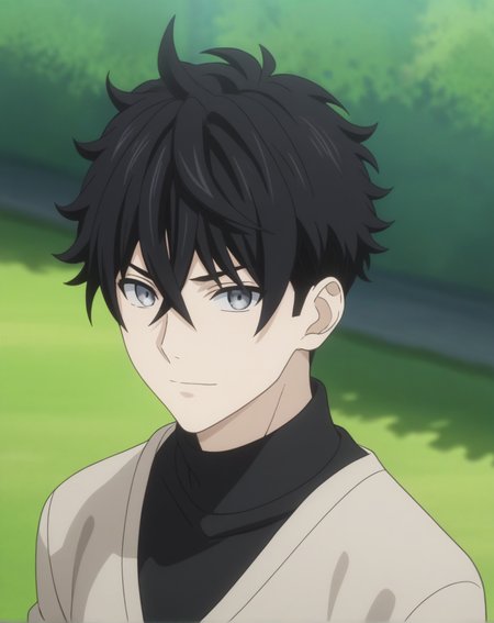 score_9, score_8_up, score_7_up, source_anime, anime screencap, depth of field, rating_safe, BREAK,
1boy, solo, yaoi, male focus, looking at viewer, cowboy shot,
<lora:saiba_asahi_pony:1> saiba_asahi_pony, black hair, gray eyes, short hair, hair between eyes, bangs, pale skin,
black sweater, turtleneck sweater, 
 outdoors,