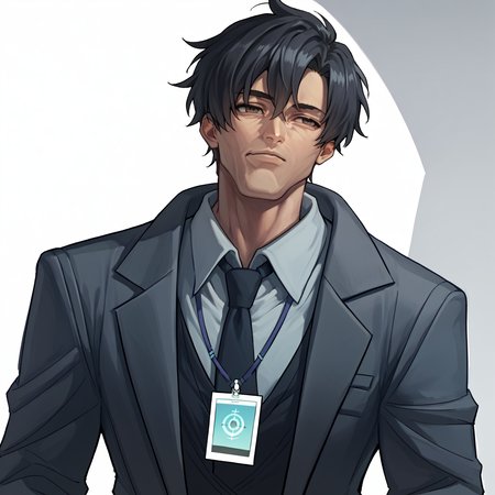 score_9, score_8_up, score_7_up, score_6_up, score_5_up, score_4_up, BREAK, cowboy shot, solo,
 <lora:gigachad-12:1.0>, gigachad, muscular, 1boy,  <lora:sensei-11:1>, senseianime, black hair, collared shirt, necktie, id card, grey suit,
