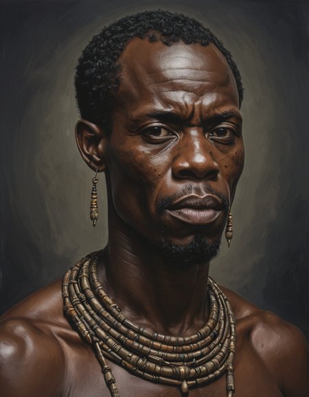 oil painting of african man,dark shot,dramatic,extremely detailed,intricate,by Greg Rutkowski