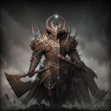 , score_8, score_9up, score_7, score_6, score_5 holding axe, Horned helmet, tzeentch,  armor