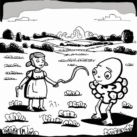 drawix19 shepherdess girl and alien in the meadow<lora:drawix19:1>
