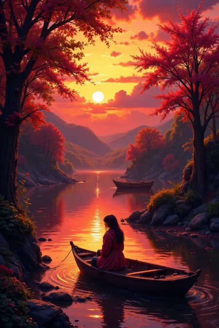 romantic sunset boat ride beautiful  landscape, golden hour, woman, very intricate, very detailed, sharp, bright, colorful, <lora:Hand v2:0.5> <lora:Anti-Blur:1><lora:Insane Detail Slider:0.25>  <lora:flux.1_lora_flyway_Epic-detail_v2:0.3> <lora:fluxenhancer:0.25> <lora:Neurocore Anime Cyberpunk v2.0:1> A digital artwork in the style of cknc <lora:abyss-neon:0.6> bo-neon