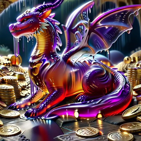 1dragon, highly detailed deep purple dragon, deep purple dragon made out of slime, scaly deep purple slime dragon, slime dragon with red eyes, deep purple slime dragon laying in its hoard, blue slime dragon with wings, dragon wings, detailed claws, detailed feet, detailed tail,
multi-colored gems made out of slime, in a room of treasure made out of slime, gold coins and bars made out of slime, piles of coins, piles of gold slime coins, piles of gold slime, tiny gold slime coins, no large coins, no medium coins, only tiny coins,
treasure-room, treasure, gemstone, coins, gold bars, gold pile, 
everything made of slime, No simple background,
((translucent slime)), ((transparent slime)), (bioluminescent slime), sl1m3, slime, ais-blmn, watce, je11y, thickwater, great lighting, ral-lava, even lighting, no bright spots, saturated colors,