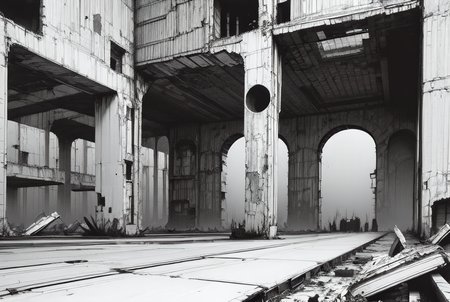 ((masterpiece)), ((best quality))1girl, Empty, ruins, huge scenes, sky, metal, machines, machinery ，Black and white, comic style, shabby landscape, heavy black and white, <lora:Blame!:1>
