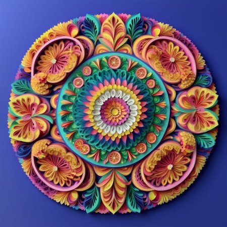 , Mandala style, paper art, beautiful tropical fruits theme, colorful, 3d mandala pattern,  asymetrical