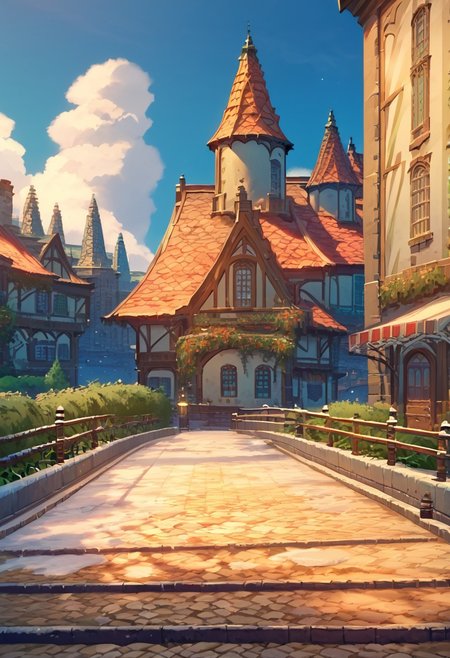 score_9, score_8_up, score_7_up, score_6_up, score_5_up, score_4_up, source_anime, official art,  <lora:mondstadt_background-ponyxl-v11h:1>, city, mondstadt, scenery, architecture, outdoors, building, cityscape, house, sky, blue sky, tree, plant, cloud, road, bush, railing, lamppost, <lora:snowXLP:1> snow, outdoors, It is snowy, there is a lot of snow on the ground and buildings,