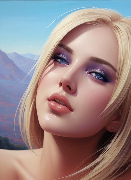 naked girl sucking dick, giving blowjob, ((detailed facial features)), blonde hair, blue eyes, eyeshadow, professional majestic oil painting by Ed Binkey, Atey Ghailan