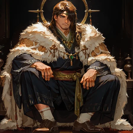 <lora:Tehre__Alchemist_Code-000004:.75> tagatametehre, tehre_green eyes, tehre_green eyes, 1boy, long hair, hair over one eye, circlet, solo, male focus, manly, mature male, bara, muscular male, necklace, fur cape, kimono, robe, sash, shoes, socks,
short hair, male focus, muscular male, muscular male, bara, mature, (hairy body, hairy, body hair, glossy skin, bara, mature, facial hair, beard, full beard, sideburn, mustache, stubble), facial hair, bara, mature, body hair, aixiwuganda_(20222192), very awa, masterpiece, best quality, absurdres, newest, perfect quality, detailed background, intricate details,, <lora:slider_Body Type_alpha1.0_rank4_noxattn_last:3><lora:Anime Summer Days 2 Style SDXL_LoRA_Pony Diffusion V6 XL:.6><lora:merged:.7>, DARK, DARK BACKGROUND, LOW-KEY LIGHTING <lora:slider_cfg_scale_boost:.7><lora:Artist6p:.55>, Artist6p, Artist04p,<lora:slider_il_contrast_slider_d1:-.25>,<lora:slider_contract_controller_illus01_v1:.3>, <lora:addon_illustriousXLv01_stabilizer_v1.121:.5>,<lora:Heavenly_Beauty_r1:1>, (heavenlybeauty,)<lora:slider_style_strength_controller_illus01_v1:.25>