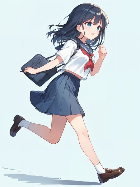 score_9, score_8_up, score_7_up,source_anime, high res image,masterpiece,best quality,(girl:1),cute face,clear skin,shiny hair,ultra detailed eyes,simple background   <lora:girl run_pony_V1.0:0.6> girl run, running,school uniform, shirt, skirt,shoes