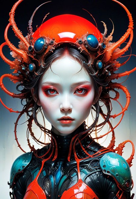 photo of a alien, fung-hwang,UV-reactive, red light art concept by Waterhouse, Carne Griffiths, Minjae Lee, Ana Paula Hoppe, Stylized florescent art, Intricate, Complex contrast, HDR,OverallDetail, mineral color painting
