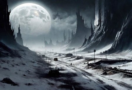 EdobHorrorLandscape,
A landscape of a deserted moon base,
hopeless, nightmare,
fog,
winter,
crimes, muders, gangs,