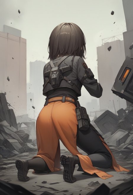 score_9, score_8_up, score_7_up, source_anime BREAK 1girl, solo, post-apocalypse, debris, ruined city
<lora:nikke-style-poses-richy-v1_pdxl:1> nikkeaiming, full body, from behind, facing away, kneeling