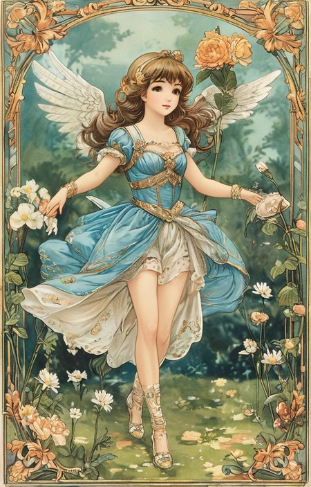 masterpiece,best quality,<lora:tbh132-sdxl:0.8>,idolmaster cinderella girls,illustration,style of Walter Crane,