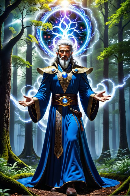professional 3d model Within a mystical forest,a powerful sorcerer stands amidst swirling auras of vibrant energy,his commanding presence radiating a brilliant glow that illuminates the ancient trees. In the background,an awe-inspiring celestial phenomenon bathes the scene in an otherworldly light,while the sorcerer,a central figure,channels their mystical prowess,the very air pulsating with the epic energy they command.,, Ultra-HD-details, true to life, HDR image,High detail resolution,soft eyes,natural skin,high detailed face,high detailed cloth,film photography,vintage,cinematic lighting,realistic,sharp focus,(very detailed),((4K HQ)),depth of field,f/1.2,Leica,8K HDR,High contrast,shadows, bokeh,(detailed and realistic skin texture),(detailed clothing),(detailed background),detailed skin,(highly detailed skin),(8K HDR photo),realistic texture,realistic shadows,accurate to life,living image,lifelike . octane render, highly detailed, volumetric, dramatic lighting