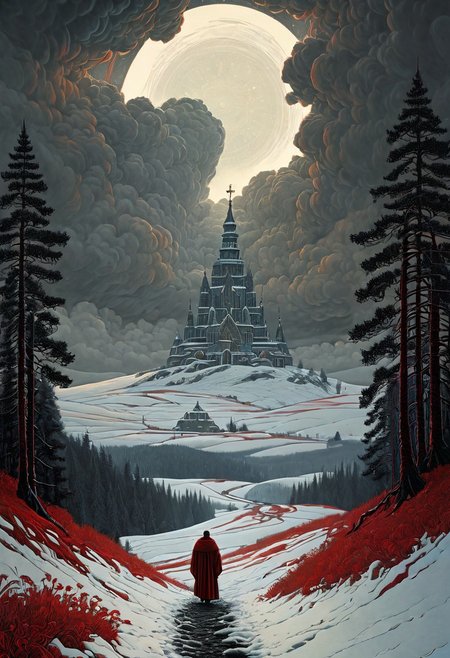 (art by Eduard Wilhelm Pose and Master of the Holy Blood and Ivan Bilibin:1.1), (oxygen-rich air and sheltered atmosphere, snowy, aesthetic of hard - edge painting:0.1), symmetry and balance, pioneering unparalleled masterwork with superior details, <lora:MJ52:0.75> <lora:xl_more_art-full_v1:0.3> <lora:RMSDXL_Creative:1>, Completely The world of the Lord of the Rings, pure black, detailed, but the Lord of the Rings of life are rising, FastNegativeV2, ral-dissolve, amazing quality, masterpiece, best quality, hyper detailed, ultra detailed, UHD, perfect anatomy, creating a hyperpunk scene with desaturated translucent DARK Red and beige details, colorful  with vibrant colors, (vacations, high resolution:1.3), (small, selective focus, european film:1.2), (sexual advance:1.0), ,end of hopes ,silence, extremely detailed,dark,sad, easynegative, digital artwork by Beksinski, extremely detailed, dark, chiaroscuro, low-key,in the style of Kelly Slater ,style by Kelly Slater,closeup,digital artwork by Beksinski, style of Kelly Slatete, feathery clouds drifting lazily across the scene, 
(Award winning, masterpiece, intricate details, 8k UHD, high quality, perfect eyes)