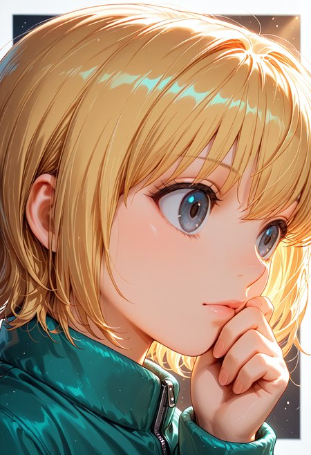 masterpiece, best quality, 32k, high resolution, absurdres 
1girl, solo, Borksen, h_borksen, hunter x hunter, official art, dark grey eyes, short blond hair, long sleeves,full turquoise clothes, bangs, tturquoise jacket,
closeup, closeup to face, portrait, outside border
simple background
light particles, dynamic angle,  cinematic angle, various angles, detailed background, beautiful background, (rays light:1.0),(grow:1.0) vivid colors, shiny and glossy, anime style, high-res, beautiful aesthetic, very intricate, high-quality details, vibrant, 
<lora:add-detail-xl:1.10> <lora:spo_sdxl_10ep_4k-data_lora_webui:0.95> <lora:noobai_ep11_stabilizer_v0.138_fp16:0.6> <lora:StS-Illustrious-Detail-Slider-v1.0:1.10> <lora:cfg_scale_boost:0.95> <lora:nyalia:0.20>  <lora:HUNTERHUNTER___Morena_____borksen:1>