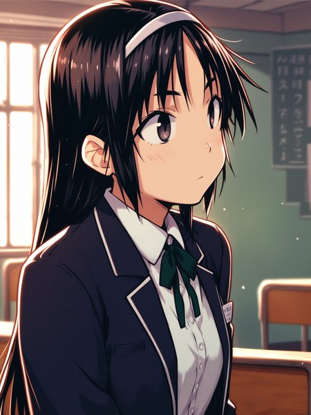 <lora:happy_tentacle-hinata-v0.1-000060:1>, ht_hinata, school uniform, collared shirt, blazer, hairband , indoors 1girl, solo, upper body , , (doyagao :1), , looking up , standing , from side , score_9, score_8_up, score_7_up, score_6_up, score_5_up, score_4_up