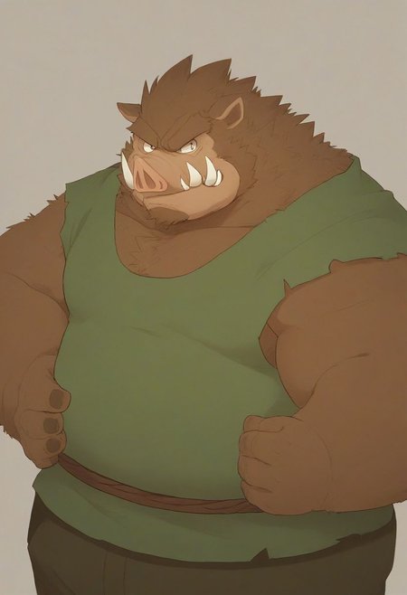score_9,score_8_up, rating_safe, source_furry, 
orc, pig boar, dragon quest, chubby, fat, overweight, boar fangs, brown fur, no eyebrow,