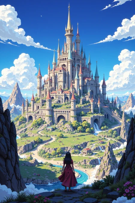 fantasy city beautiful anime landscape, cloudy sky, woman, very intricate, very detailed, sharp, bright, colorful, <lora:Hand v2:0.5> <lora:Anti-Blur:1><lora:Insane Detail Slider:0.25>  <lora:flux.1_lora_flyway_Epic-detail_v2:0.3> <lora:fluxenhancer:0.25> <lora:ROWER:0.6> <lora:flux-charmer-v1-1:0.4> <lora:Colorful_Fantasy_Art_for_FLUX:1> fantasy art