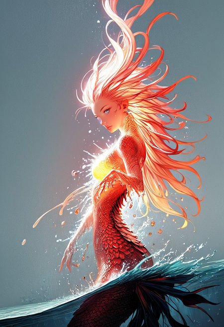 (score_9, score_8_up), score_7_up, zPDXL, solo, <lora:MythAnim3Style:0.8>, MythAn1m3,  source_anime, 1girl, mermaid, dark mysterious backgroud, Iridescent eyes, aquatic scene, dreamlike atmosphere, mystical, ethereal light, detailed textures, whimsical, rippling, dripping, water element, very long cascading hair, water, very beautiful, sexy, sexy body, beautiful body, scales, wet body, Iridescent scales, bubbles, water drops, Iridescent skin, multi colored eyes, partially underwater shot, watce, bioluminescent skin, bioluminescent, glowing, bioluminescent scales, bioluminescent hair,  FastNegativeV2, laser light clothes, submerged breast, water line on lense, view from under water, light hair
