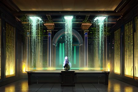highly insanely detailed, masterpiece, top quality, best quality, highres, 4k, 8k, RAW photo, (very aesthetic, beautiful and aesthetic),  
Ancient Roman Interior Design,RomInt,ancient_roman_atrium,compluvium,impluvium,ancient_roman_bathroom,Balneum,intimate_space,candlelight_ambience, 
<lora:RomanInterior-10:0.6>, 
(1girl:1.3), 
1other, 
, 
, 
, 
A hidden fern grotto where sunlight filters through the dense canopy, illuminating the vibrant green ferns and creating a tranquil, mystical atmosphere,cyclu,cyberpunk club,indoors,interior,bar \(place\),concert,vr_area,virtual_reality_headset,digital_world,dj_booth,graffiti,cyber_bar,robotic_bartender,futuristic_bar,neon_lights,holographic_ads,bright_lights_in_darkness,glowing_signs,blinking_lights,interactive_lighting,geometric_patterns,dynamic_floor_lights,stage lights,glowing_drinks,fluorescent_liquid,cup,drinking glass,crowded_club,transparent_walls,glass_walls,reflected_glare,urban_scenery_through_windows,tile floor,stool,discarded_machines,techno_slums,futuristic_clothing,cybernetics,cyberpunk_outfit,augmented_humans,ambient lighting,atmospheric effects,futuristic_design,science fiction,(winter,Wintery:1.2),fog,dense_fog,foggy,damp_environment,damp_atmosphere,see-through,crescent moon,crescent,half_moon,midnight,moonlight, 
,âââ