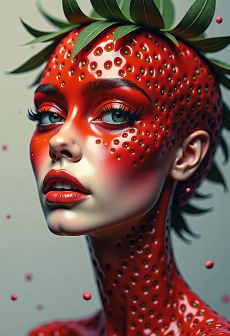 surreal abstract strawberry-woman portrait