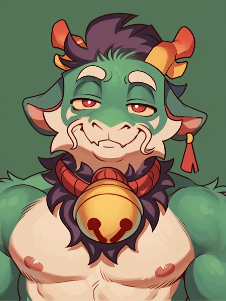 score_9, score_8_up, score_7_up, high quality, hires, male, solo, meesh, by meesh, anthro, furry, smug, seductive, red eyes, bell, topless, looking at viewer, <lora:Greene:1>, <lora:Meesh_Style_B:0.8>