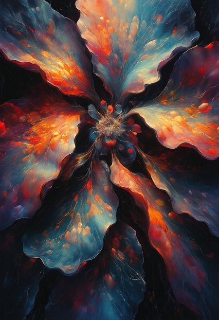 aidmaimageupgrader, cs-qu1lt, A Portrait by Dorota Pietrowiak, digital painting in a vibrant use of (snellâs law) how light travels through the lenses of sphereâs creating a spectrum of iridescent colors, precise, fractal design, flowing curves, precision, colorful, fractal geometry, harmonic interference, digital illustration, photo manipulation, altered realities, fantastical scenes, digital artistry, striking visuals, masterpiece, best quality, highres, high detail, sharp focus, detailed background, light reflection, photorealistic,  <lora:Midjourney_Whisper_Chromaplex_Velvet_Myst_v01:0.8> <lora:FluxDFaeTasticDetails:0.8> <lora:flux.1_lora_surreal-tones_v1:0.8> <lora:style_of_Martin_Johnson_Heade_flux:1> <lora:Dorota_Pietrowiak-Flux:0.75> <lora:Color_World_-_s1_g4-flux:0.8>