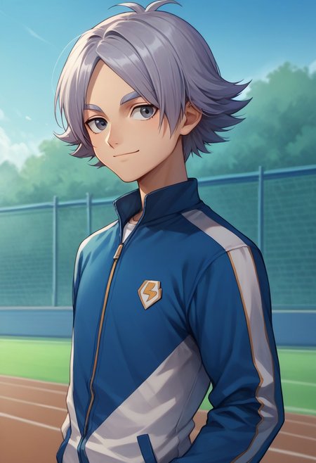 score_9, score_8_up, score_7_up, source_anime, highly detailed, 
fubuki, 1boy, male focus, solo, grey hair, grey eyes, sportwear, jacket, track jacket, track suit,
upper body, smile, slender, skinny, closed mouth,
outdoor,
