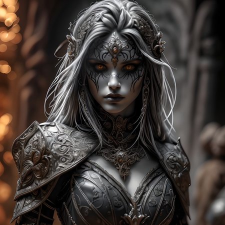 RAW photo, (masterpiece:1.3), subsurface scattering, heavy shadow, (high quality:1.4), (intricate, high detail:1.2), professional photography, HDR, High Dynamic Range, realistic, ultra realistic, photorealistic, high resolution, film photography, ambient lighting, atmospheric effects, <lora:detail_slider_v4:2>, OverallDetail, a female drow scout, dark makeup, intricate leather armor, belt, jewelry, <lora:Drow:1>,  epiCPhoto