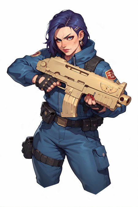 1girl, holding a bltgun bolter weapon, <lora:Bolter_-_Warhammer_40000_Pony_SDXL:0.8> <lora:AsuraLycoXL:0.8>, score_9, score_8_up, score_7_up,