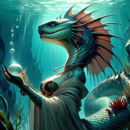 score_9, score_8_up, score_7_up, naga, female, holding a pearl necklace, underwater sea cave