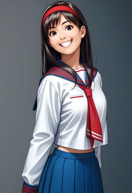 score_9, score_8_up, score_7_up, <lora:Gary_Roberts_Style:1>, 1girl, japanese girl, asian girl, hairband, school uniform, serafuku, long sleeves, sailor collar, blue and red sailor collar, short skirt, blue skirt, red tie, white, smile, in a bedroom