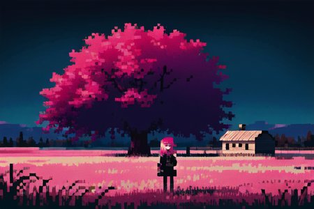 (otherworldly), highly insanely detailed, masterpiece, top quality, best quality, highres, 4k, 8k, RAW photo, (very aesthetic, beautiful and aesthetic), farm, fields, barn, fence, fantfa, <lora:FantasyFarm-10:0.3>, 
1girl, 
(neon pink hair ,gradient hair,colored inner hair), 
(dark background),âââ