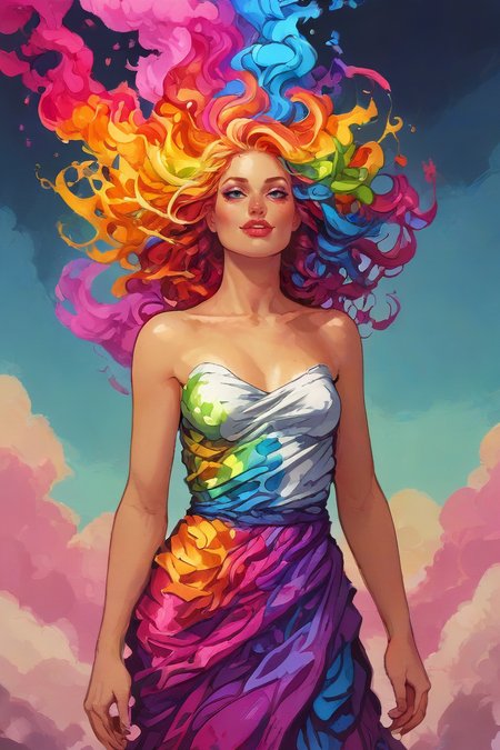 score_9,score_8_up,score_7_up,score_6_up,score_5_up,score_4_up,<lora:Turbo_XL:1>,<lora:Rainbow_Tornado:1>,rainbow tornado,rainbow hair,multicolored hair,colorful,radiant smile,happy face,makeup,intracate dress,vibrant colors,vaporwave style,<lora:Reinbach_XL:1>,@ReinbachArt,S. Reinbach \(Artist\),Reinbach \(Artist\),