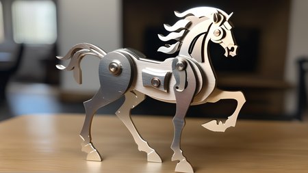 <lora:splicingtoycd_xl-000012:0.8>,a plane style steel horse made of splicingtoycd_xl on wooden desktop,three-dimensional puzzle,simple-structured,detailed,hi-res photo,chinese zodiac,no humans,silver theme,close-up,indoors,living room,simple background, emotional,harmonious,high budget,moody,epic,gorgeous,perfect lighting,realistic,photorealistic,photographic,photo (medium),real,moody lighting,volumetric lighting,reality ray tracing,8K,HDR,UHD,masterpiece,best quality,highly detailed,high resolution,finely detail,extremely detailed,ultra detailed,wallpaper