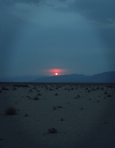 A photo of a vast, empty landscape at dusk, with the sun setting behind a distant mountain range. The sky is a deep shade of indigo., VCTRN, analogstyle,  faded photograph <lora:e377b7657231499e9165dad83cdeb312_pytorch_lora_weights:0.8>  <lora:amateurphoto-6version:0.6> <lora:35mm_joycap:0.5>