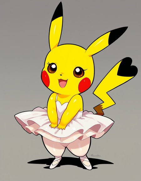 zPDXL, score_9, score_8_up, score_7_up, score_6_up, score_5_up, source_anime, 4k, absurdres, 1girl, solo, 
<lora:Cosplaychu_v1-1-20:0.8>, cosplay pikachu, pokemon \(creature\), pikachu ears, pikachu tail, feral, eyelashes, shortstack, flat chest
 <lora:tutu-ponyxl-lora-nochekaiser:1>, tutu, ballerina, ballet, ballet slippers, white pantyhose,,